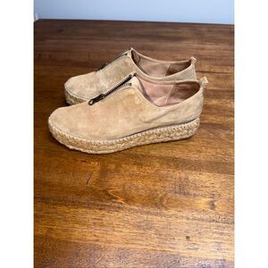 Eric Michael Taupe Leather Serena Espadrille Shoe with Top Zipper